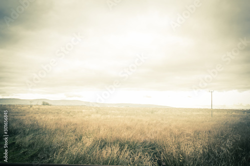 Fantasy rural landscape with fields and blurry sky