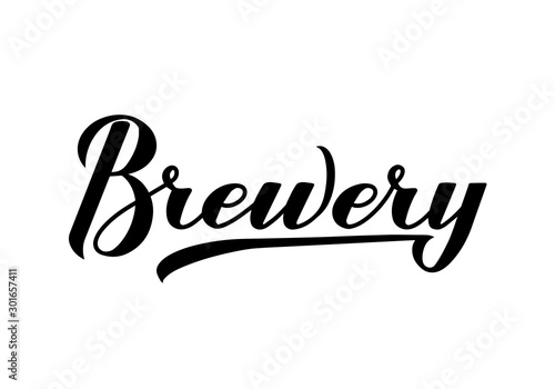 Brewery calligraphy hand lettering isolated on white background. Easy to edit vector template for bar, pub, brewing company logo design, banner, poster, flyer, badge, sticker, etc.