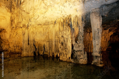 Scenic view of Neptune's cave (Grotte di Nettuno) is a stalactite cave near the town of Alghero, Capo Caccia 