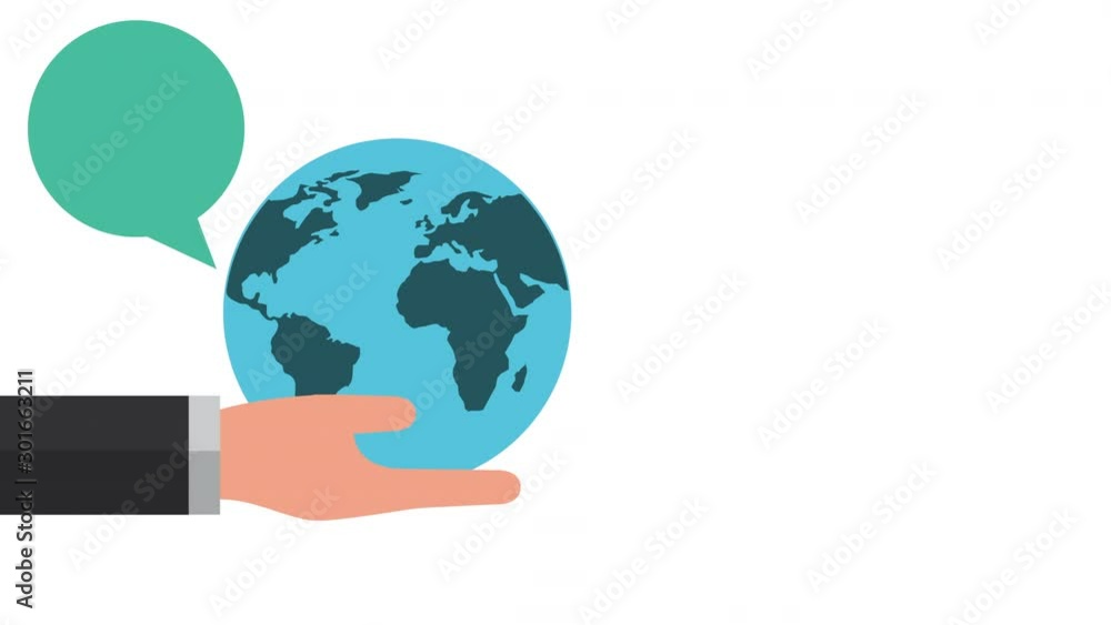 hand lifting planet earth and speech bubble hand lifting planet earth and speech bubble
