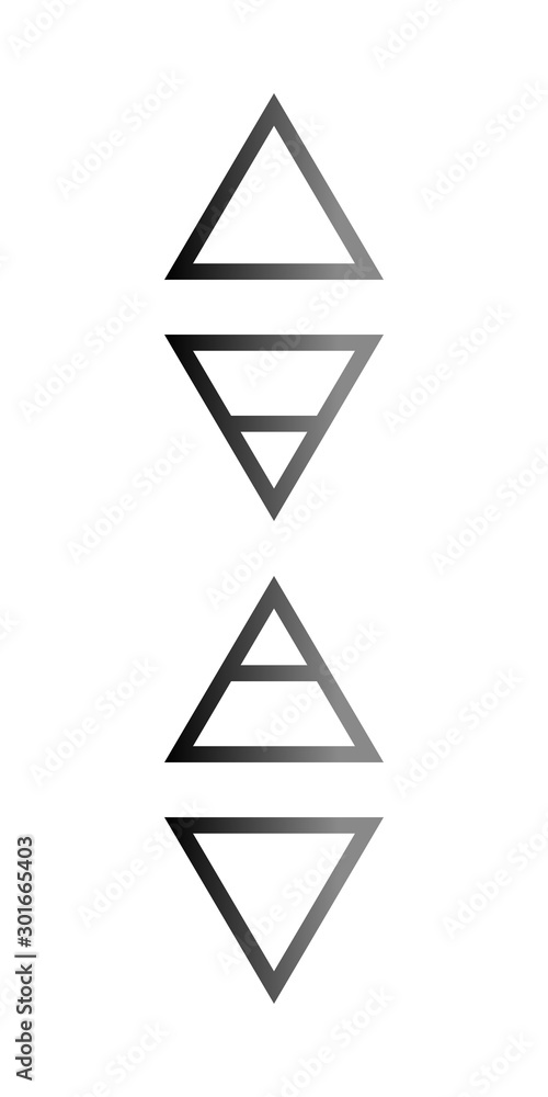Alchemical symbols of the four elements. Magic monochrome icons of air, water, fire and earth in the style of triangles. Set of vector logos Alchemical symbols of the four elements. Magic monochrome icons of air, water, fire and earth in the style of triangles. Set of vector logos