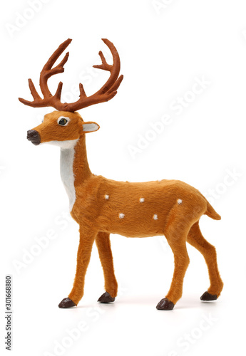 Toy deer made on white background