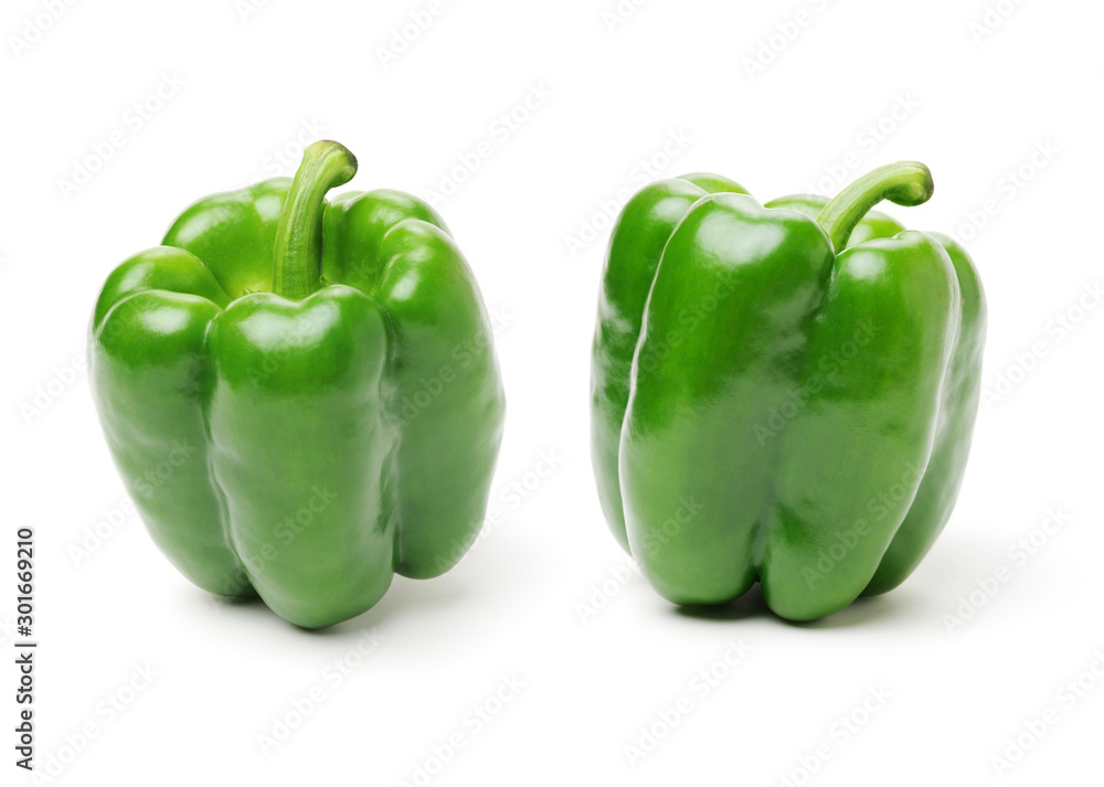 fresh green bell pepper (capsicum) on a white background fresh green bell pepper (capsicum) on a white background