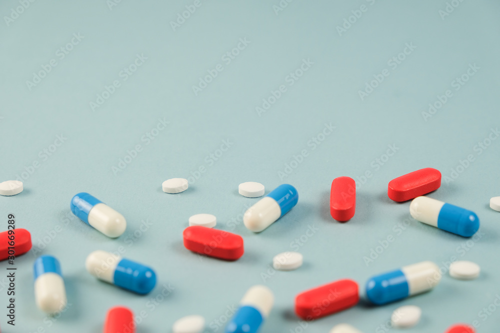 medicine pattern on bright blue background. modern pharmacy medicine pattern on bright blue background. modern pharmacy