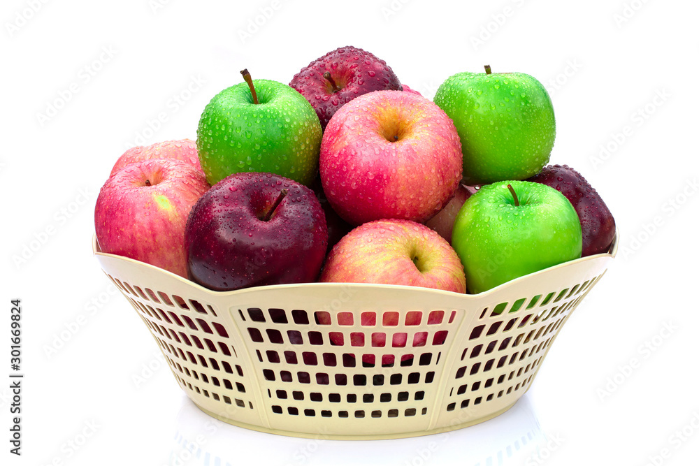 Apples in basket isolated on white background. Apples in basket isolated on white background.