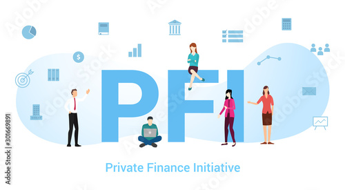 pfi private finance initiative concept with big word or text and team people with modern flat style - vector