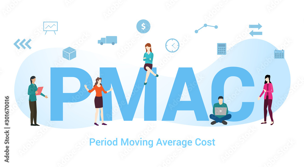 pmac period moving average cost concept with big word or text and team people with modern flat style - vector