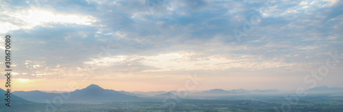 View of landscape with morning sunrise at Phu Thok Mountain, Chiang Khan, Loei Province, Thailand