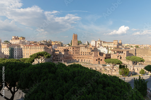 Panoramic view of city Rome with Trajan's Market and Roman forum © TravelFlow