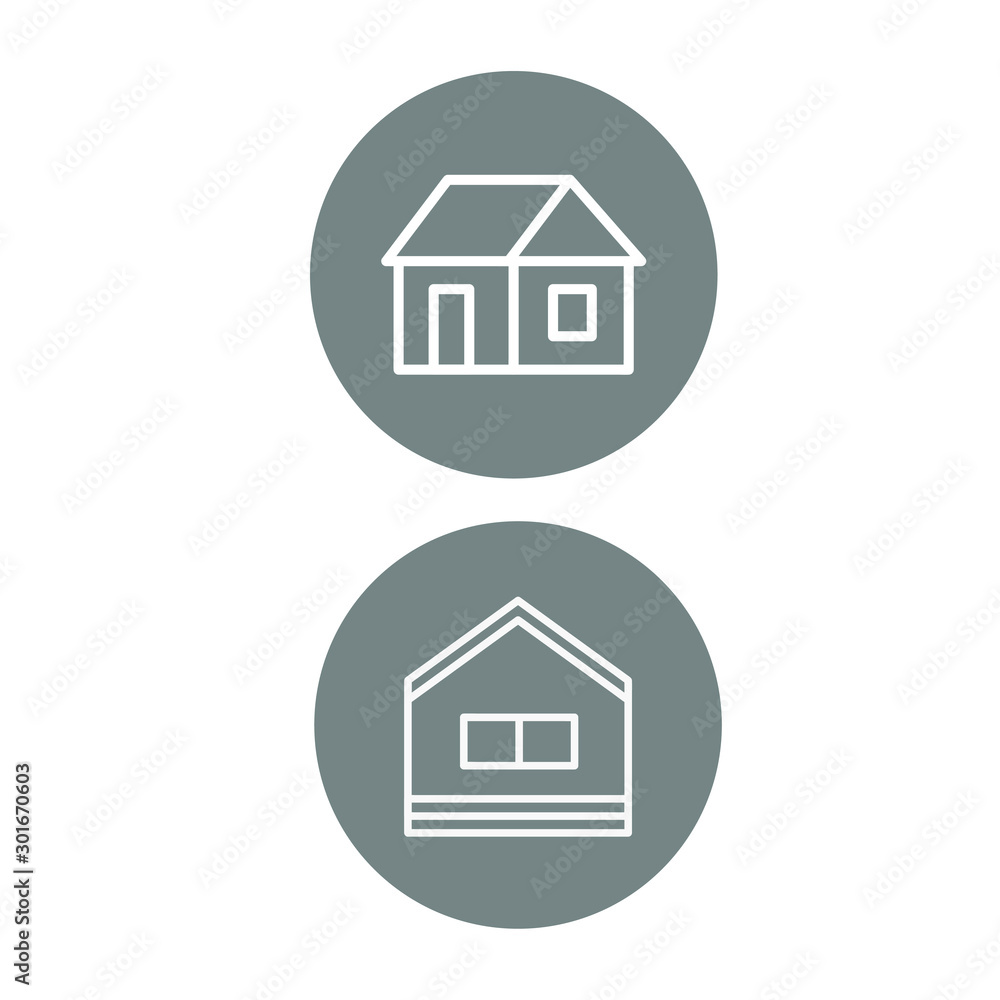 Set of vectors icons with house in gray frame Set of vectors icons with house in gray frame