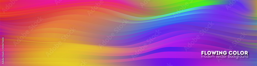 Abstract flowing pattern. Wavering liquid shape. Modern background with colorful gradient lines. Flow of color ink. Template for dynamic design of cover, posters, flyer. Vector illustration EPS10