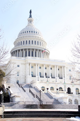 Capitol Building in Washington DC on a bright winter day with no people