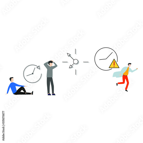 Set of flat cartoon characters isolated with people and time