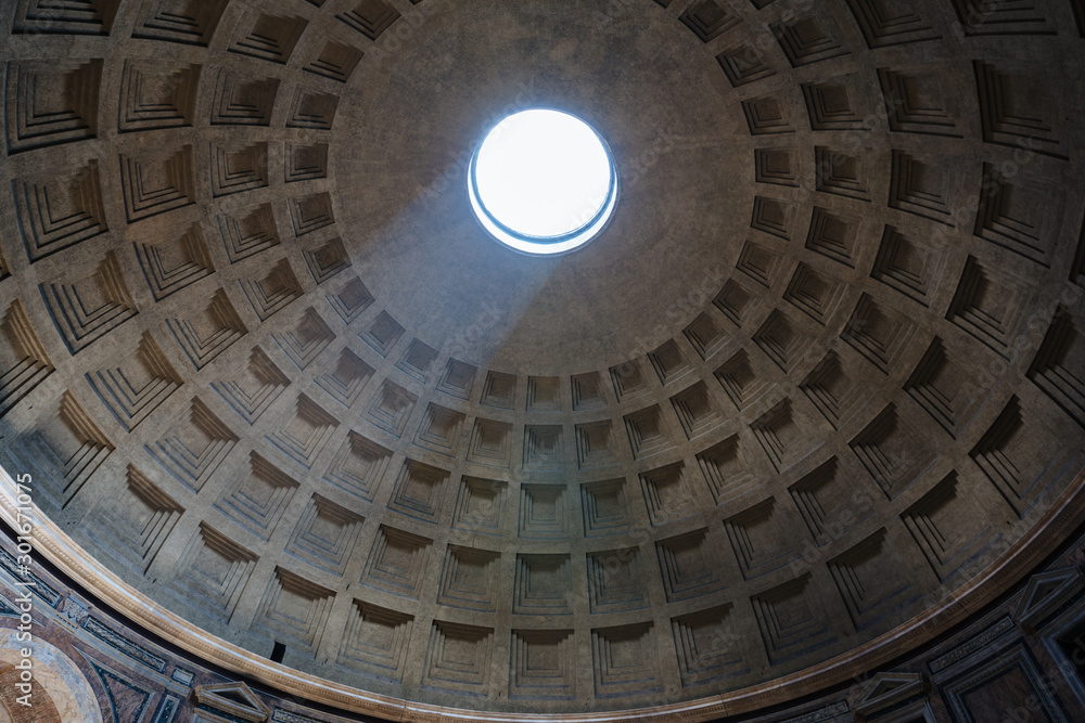 Panoramic view of interior of the Pantheon (temple of all the gods)