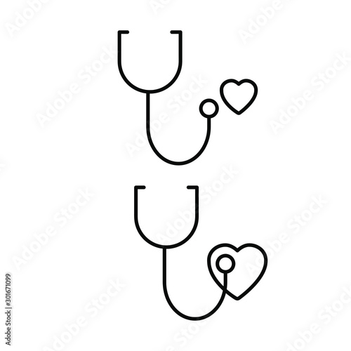 Set of vectors icons with stethoscope and heart.