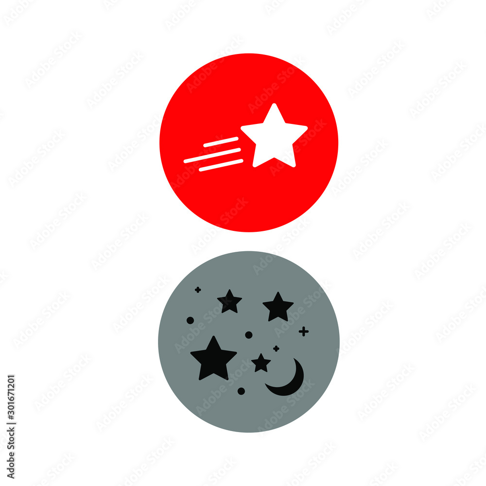 Set of simple vector icons with stars and crescent in a round frame on a white background. Set of simple vector icons with stars and crescent in a round frame on a white background.