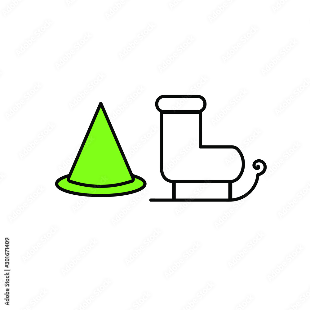Set of simple vector icons with road fence and santa claus skates Set of simple vector icons with road fence and santa claus skates