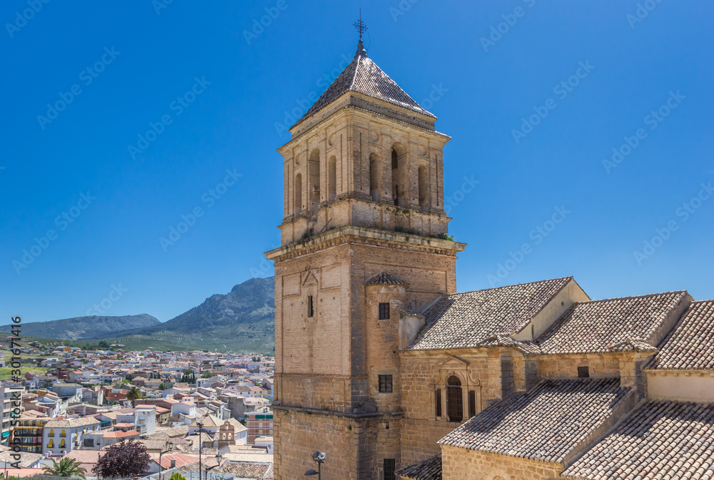 Church tower and surrounding landscape of Alcaudete