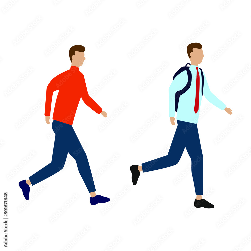  Set of flat cartoon characters isolated with two people walking