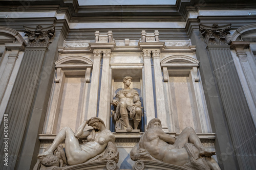 Closeup view of marble sculpture by Italian artist in Medici Chapels
