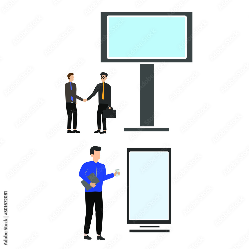 Set of flat cartoon characters isolated with people and billboard Set of flat cartoon characters isolated with people and billboard