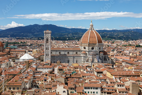 Aerial panoramic view of Florence city and Cattedrale di Santa Maria del Fiore