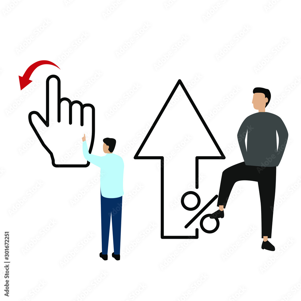 Set of flat cartoon characters isolated with man and hand mouse pointer, man and up arrow. Set of flat cartoon characters isolated with man and hand mouse pointer, man and up arrow.