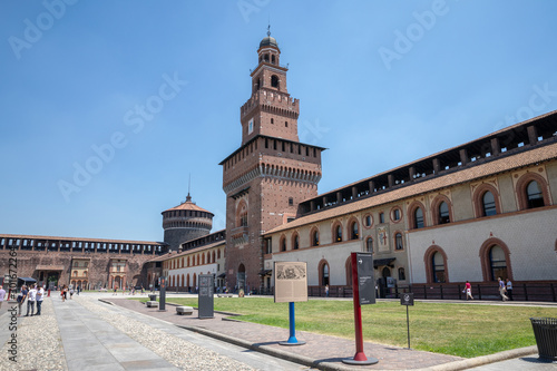 Panoramic view of exterior of Sforza Castle