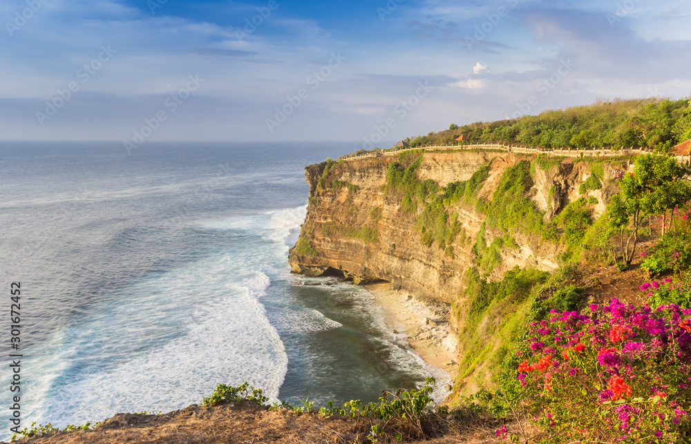 Scenic view over the cliffs from the Ulu Watu Temple on Bali
