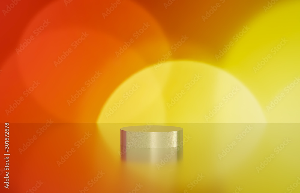 Empty cylinder box with bokeh background. Luxury cosmetic product display scene. 3d render.