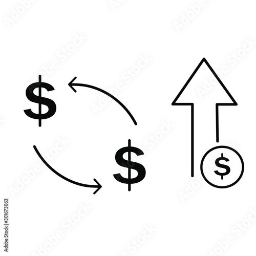 Set of simple icons with dollar growth and exchange of dollars