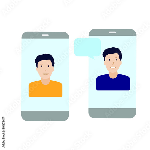 Profile icon in the smartphone. Illustrations Flat cartoon character isolated on white background