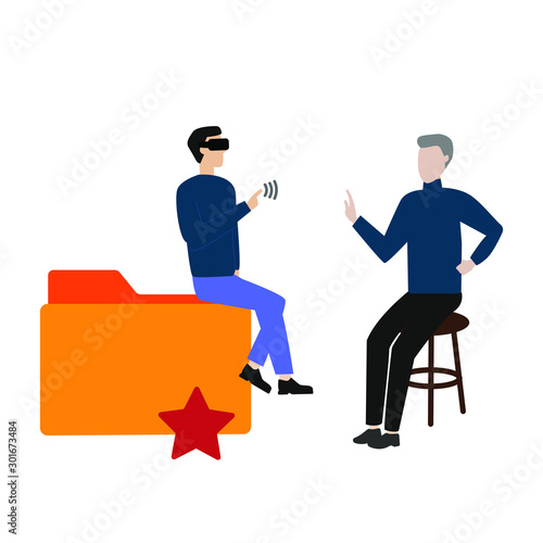 Set of flat cartoon character with man sitting on a favorites folder, man sitting on a nastule