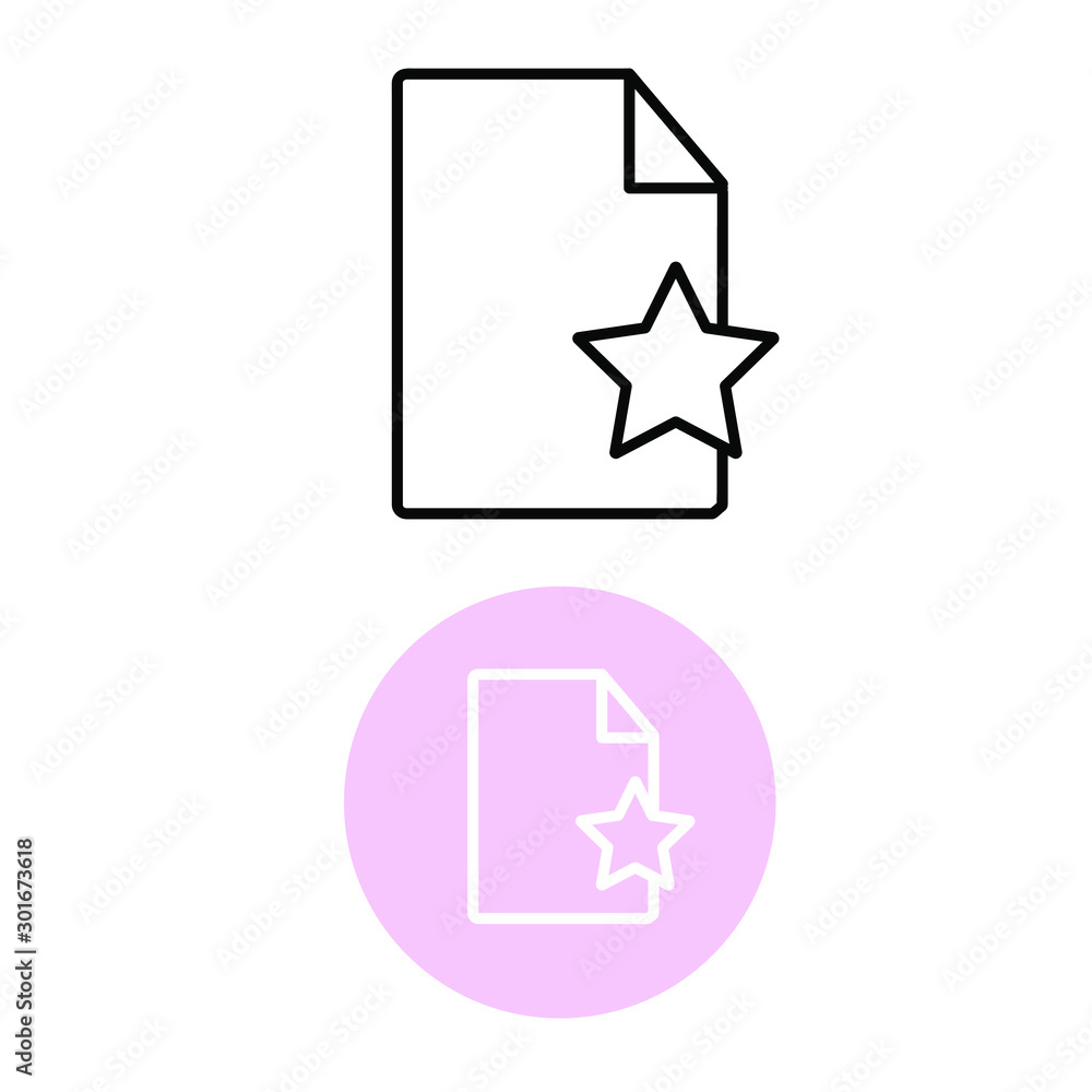 Set of simple icons with a favorite document with an asterisk Set of simple icons with a favorite document with an asterisk