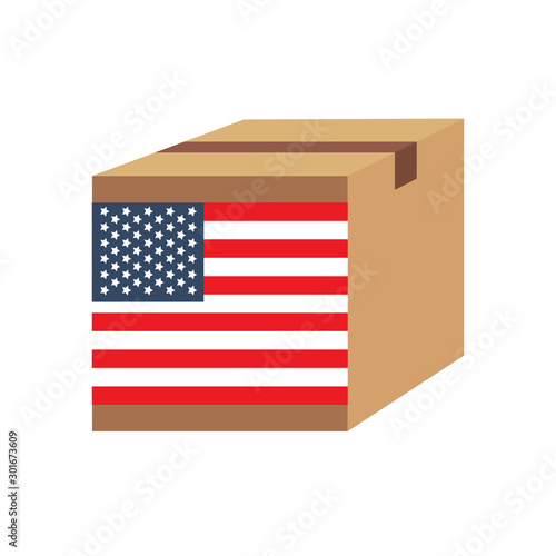 Delivery packaging brown box with america flag,vector illustration
