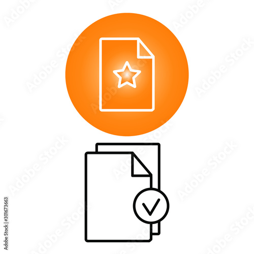  Set of simple icons with approved document and favorites