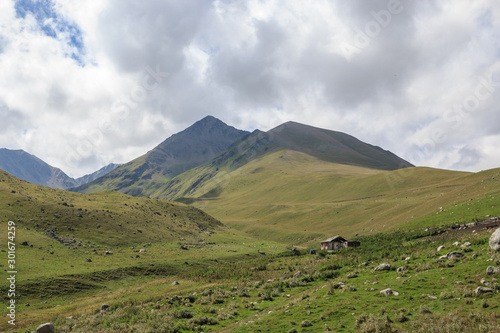 Panorama view of mountains scenes in national park Dombay, Caucasus