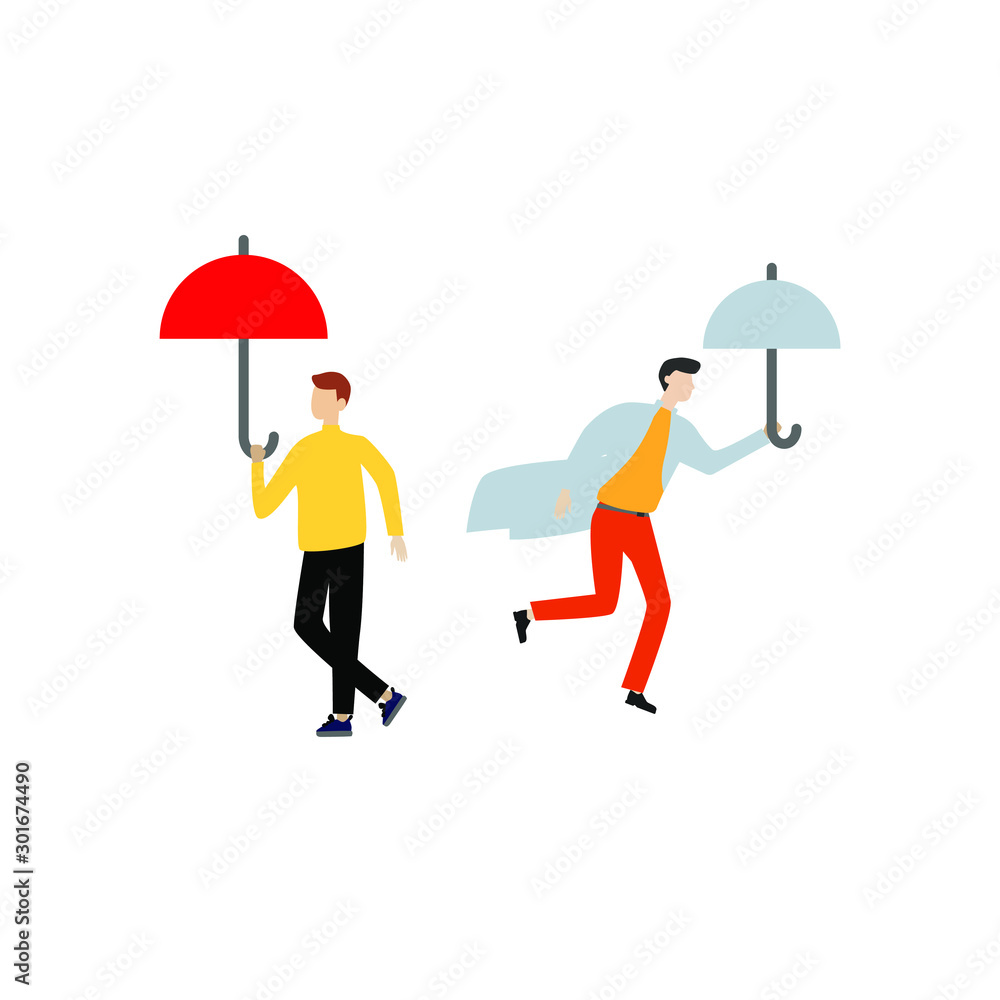 Fototapeta premium Set of flat cartoon character isolated with two people with umbrella
