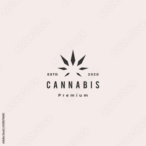 cannabis leaf hemp logo hipster retro vintage vector icon illustration