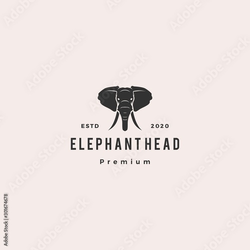 elephant head logo hipster retro vintage vector icon illustration
