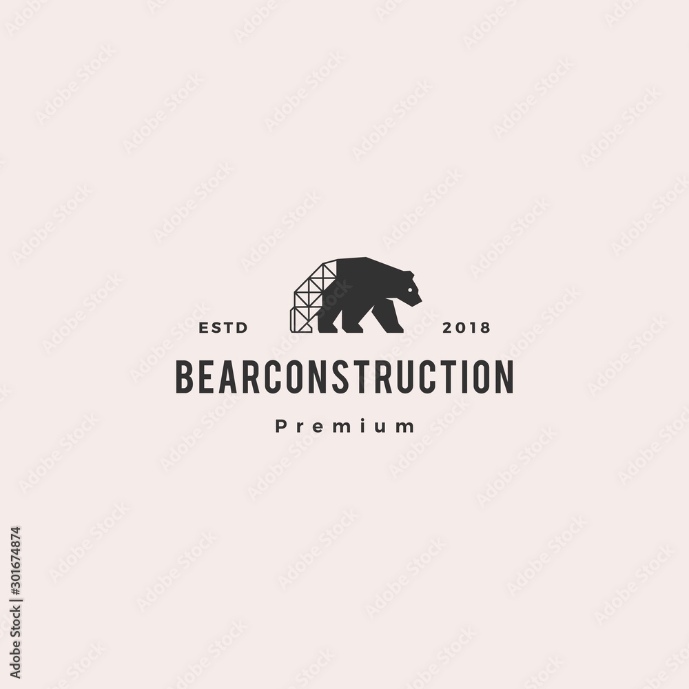 bear construction logo hipster retro vintage vector icon illustration