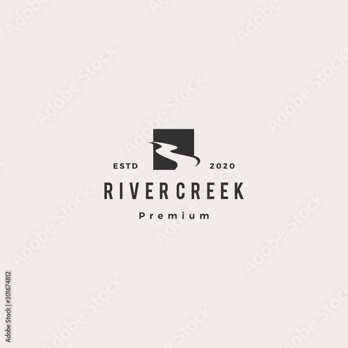 river creek logo hipster retro vintage vector icon illustration