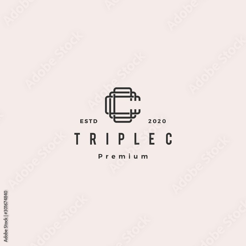 triple c monogram ccc letter hipster lettermark logo retro vintage for branding or t shirt design