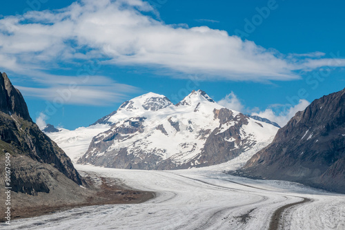 Panorama of mountains scene  walk through the great Aletsch Glacier