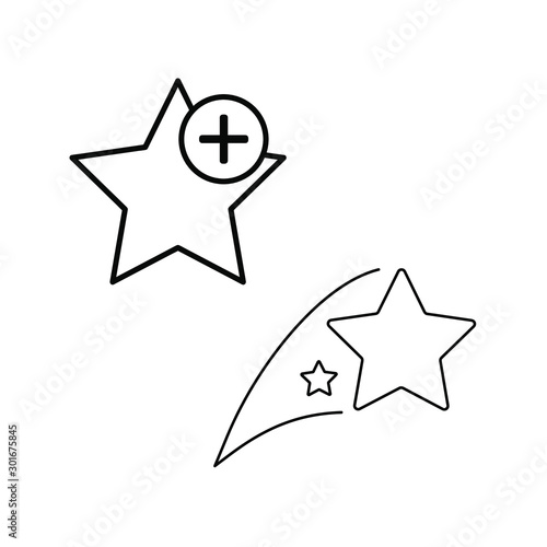 Set of vector icons with add to favorites and star from the sky