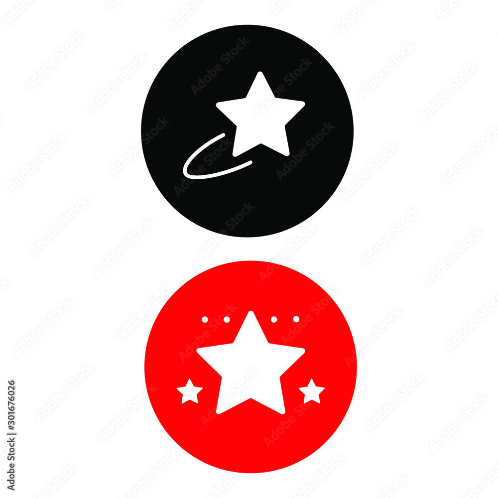 Set of simple icons with star in red and black frame