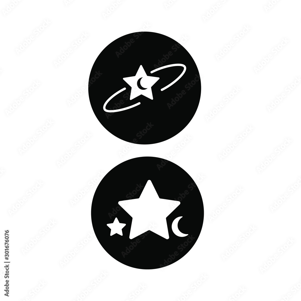 Set of simple icons with star and crescent in a black frame Set of simple icons with star and crescent in a black frame