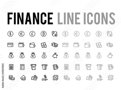 Finance and payment method vector line icon set