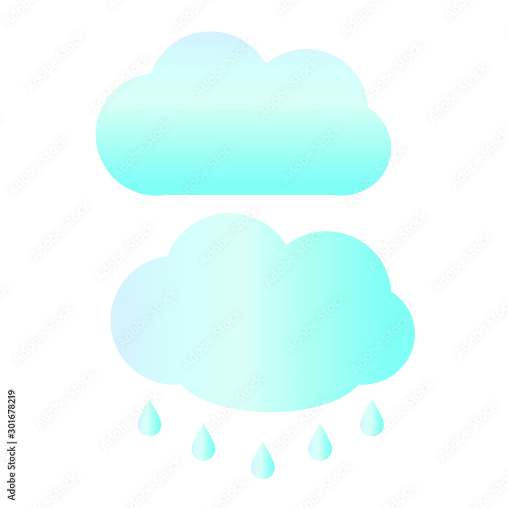 Set of vector icons with cloud and cloud with rain