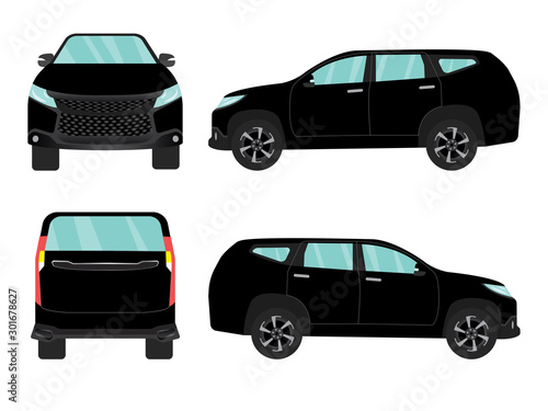 Set of black suv car view on white background,illustration vector,Side, front, back